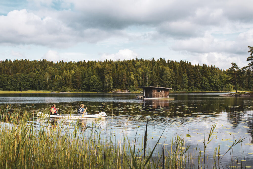 Kvinnor som paddlar i en sjö