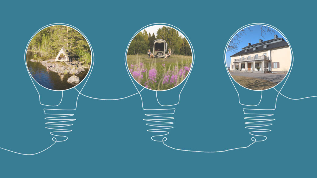 Grafik med tre glödlampor med inklippta bilder i